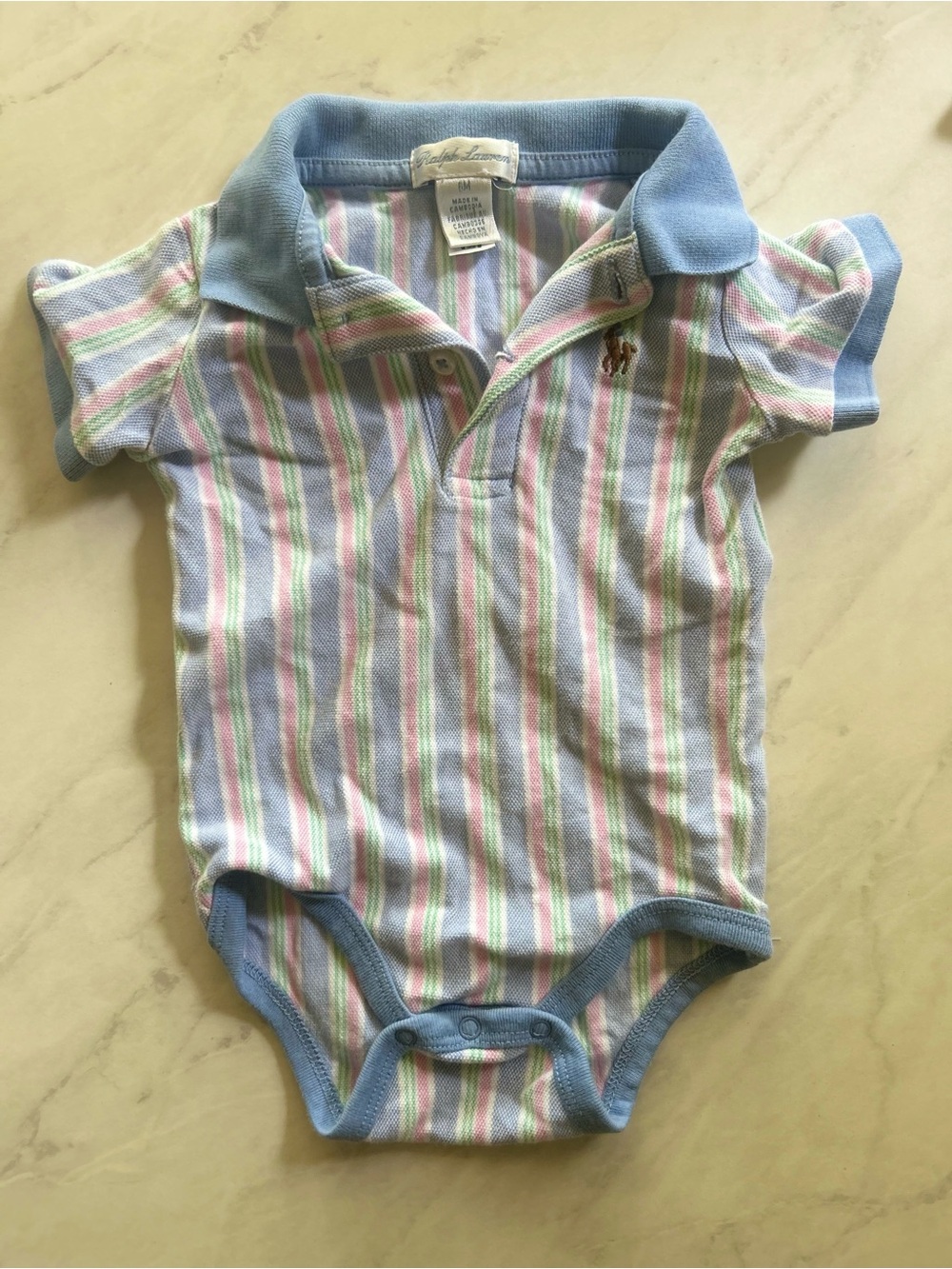 Ralph Lauren Pastel Stripe Polo Bodysuit in Blue Collar